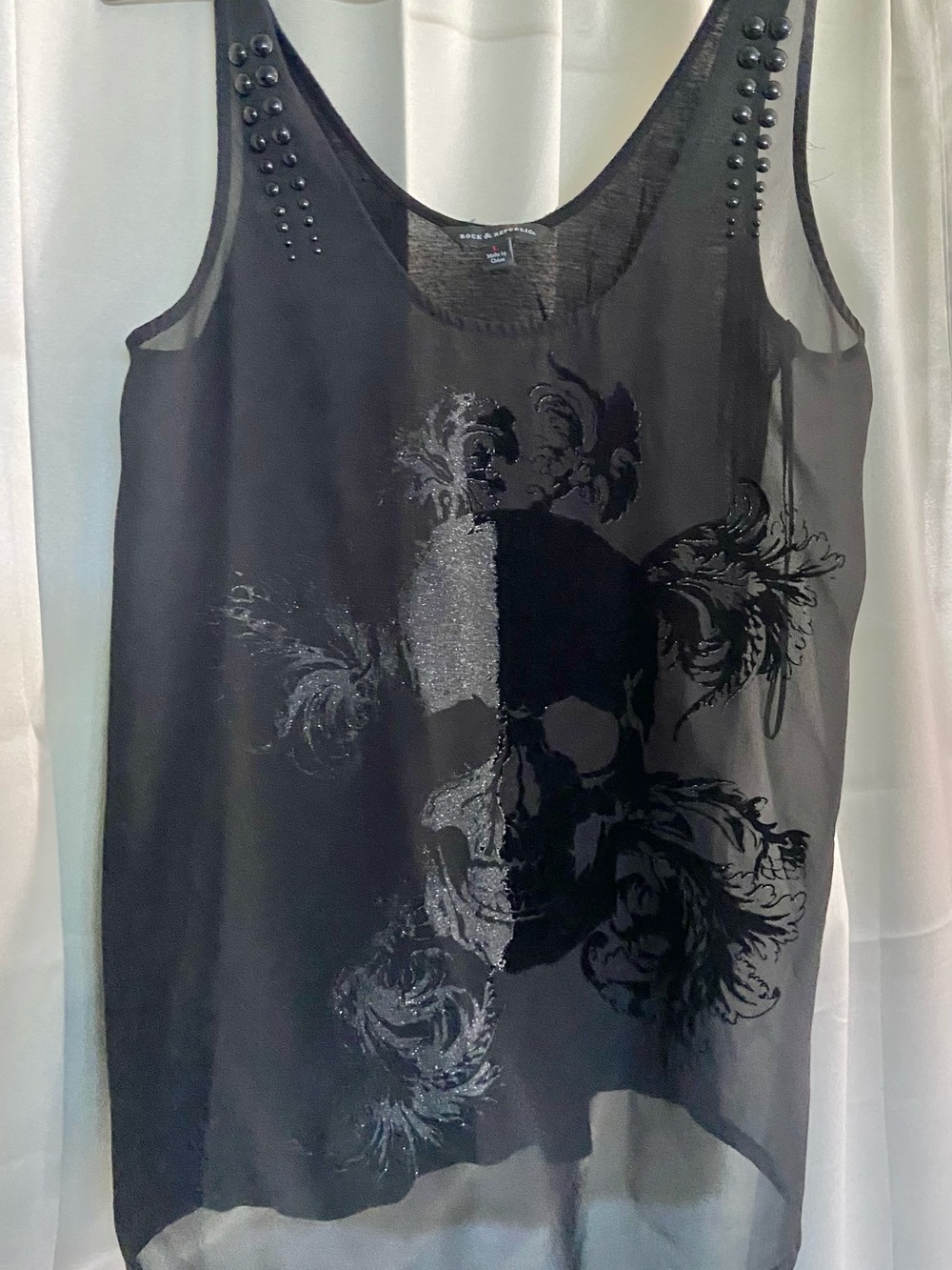 Med. Glam Skull Tank Top. Sheer front. Cotton/Poly back. Dark Romance💀💕